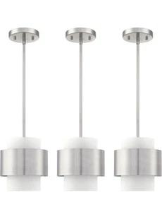 3 Pack 1 Light Hanging Indoor Kitchen Island Rod Pendant Lights  5.5" Drum Glass - Picture 1 of 2
