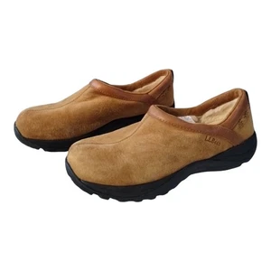 L.L. Bean Comfort Shoes Womens 8 Brown Suede Shearling Wool Round Toe Flat Solid - Picture 1 of 7