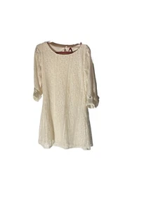 J Jill Boat Neck 3/4 Sleeve Herringbone Knee Length Shift Dress Size L Neutral - Picture 1 of 3