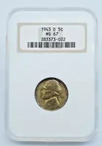 1943-D Jefferson War Time Nickel NGC MS 67 Old Holder Toned Toner - C2000 - Picture 1 of 4