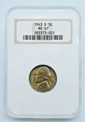 1943-D Jefferson War Time Nickel NGC MS 67 Old Holder Toned Toner - U1099 - Image 1 of 4