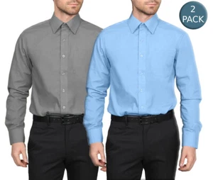 2 Pack Men's Berlioni Long Sleeve Button Up Dress Shirt Light Blue - Light Grey - Picture 1 of 46