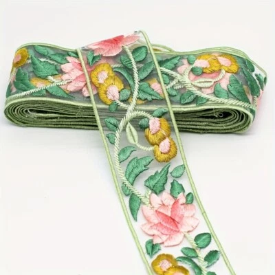 5 yardas hágalo usted mismo encaje bordado flor ribete cinta organza floral ribete costura artesanía Foto 1 de 4