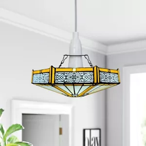 Tiffany Hexagon Style Pendant Lamp 12 Inch Multicolor Stained Glass Handcrafted - Picture 1 of 7