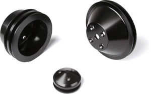 Stealth Black Chevy Small Block Pulley Kit V-Belt, Long Water Pump - Picture 1 of 5