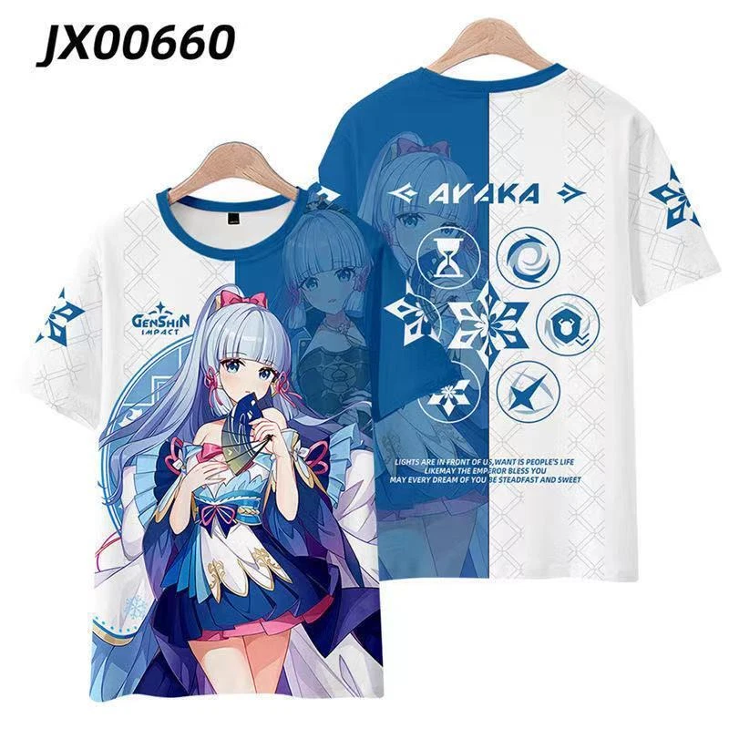 Camiseta Anime Genshin Impact Kamisato Ayaka Otaku Harajuku Manga Corta Juegos con disfraces Foto 1 de 1