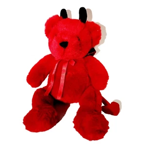 Kids of America Red Devil Bear 18in Plush Stuffed Animal Toy Valentines Vtg Bow - Picture 1 of 6