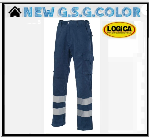 Alta visibilità PANTALONI INVERNALI BLU HV  CON DOPPIA BANDA 100% COTONE - Immagine 1 di 1