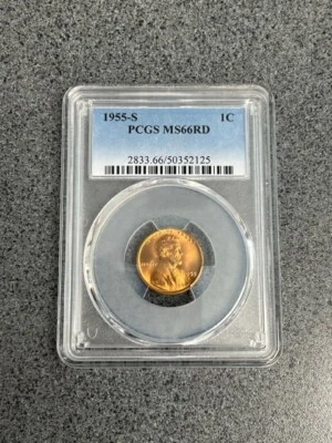 1955 - S United States Lincoln Small Cent - PCGS - MS66 - Red - Image 1 of 2