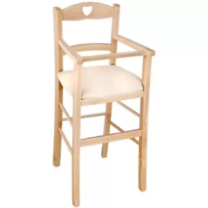 Hochstuhl aus natürlichem Buchenholz mit Sitzpolster Kunstleder beige - Bild 1 von 5