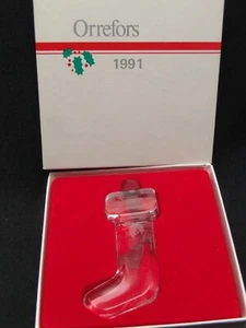 Orrefors 1991 adorno de medias de Navidad 31/8 pulgadas cristal transparente y esmerilado en caja - Imagen 1 de 4