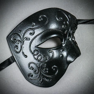 Black Phantom Half Face Venetian Wedding Prom Masquerade Party Costume Face Mask - Picture 1 of 6