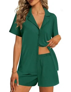 Womens Pajama Sets 2 Piece Cotton Pjs Button Down Sleepwear Short Sleeve Loun... - Picture 1 of 6