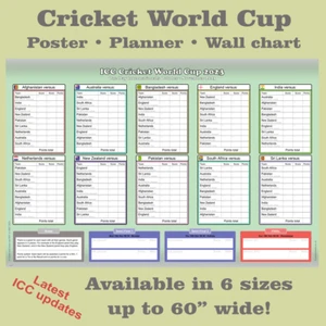 Cricket World Cup 2023 poster • planner • wall chart in 6 sizes up to 60" - Picture 1 of 2