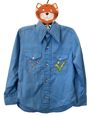 Camisa Vintage Niños 60~70 Hippie Rockabilly Bordada Cambray Abotonada 8 Foto 1 de 4