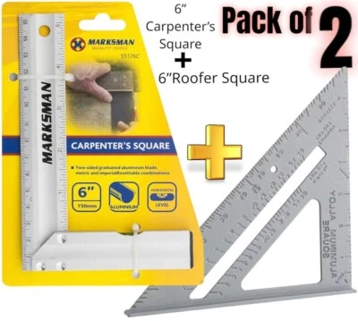 2Pc Metal Roofing Square Set Carpenter's Square 6" + Aluminum Roofers Square 6"