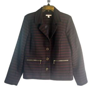 Isaac Mizrahi Live Navy & Burgundy Striped Dress Jacket Women's Plus Size 16