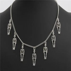 Pirate Skeleton Chain Necklace Gothic Punk Silver Skull Halloween Neck Jewelry - Bild 1 von 7
