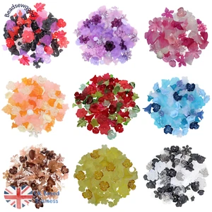 50g Lucite Acrylic Flower & Leaf Bead Mix Roses Trumpet Lily Flower x Colours - Picture 1 of 93