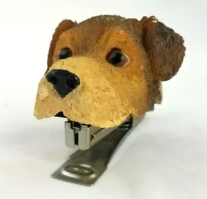 Vintage Keramik Welpe Hund Kopf Hefter klein braun Hündchen Neuheit Dekor - Bild 1 von 4
