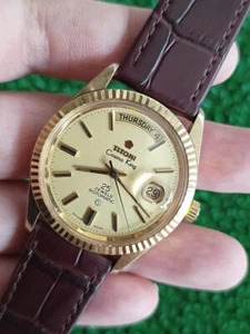 Vintage Titoni Cosmo King Day Date Automatic 25 Jewels Swiss Gold tone Watch - Picture 1 of 14