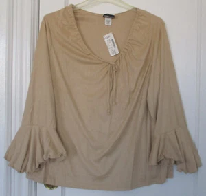 Faux Suede Blouse Shirt Top Bell Sleeves Camel Brown Size 22/24W Fashion Bug - Picture 1 of 10