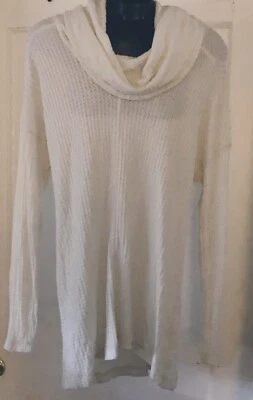 Lucky Brand Womens Sweater 1X Waffle Weave Cowl Neck Ivory Hint Of Sparkle L/S - Image 1 of 4