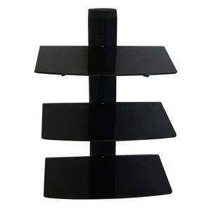 Triple Glass AV Shelf Wall Mount 22 lb Tempered Glass Under TV Bracket - Picture 1 of 5