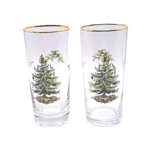 Juego de 2 vasos de fiesta Spode árbol de Navidad con borde dorado 12 oz - Imagen 1 de 12
