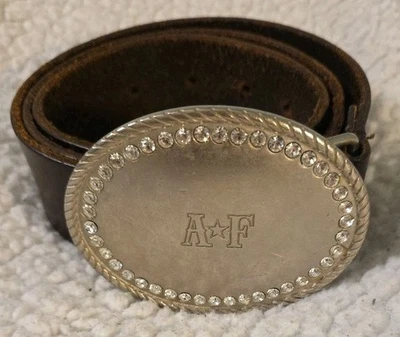 Cinturón de cuero genuino Abercrombie & Fitch hecho en Italia hebilla de cristal con estrás Foto 1 de 4