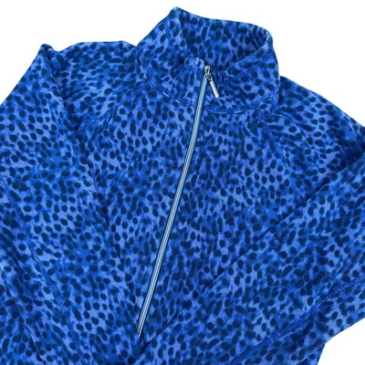 Tommy Bahama Blue Leopard Print Fleece Zip Up Jacket Size M - Image 1 of 4