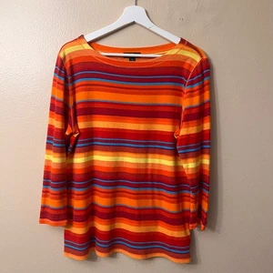 Top pulóver para mujer Lauren Ralph Lauren manga 3/4 100 % algodón a rayas talla L - Imagen 1 de 9