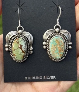 Navajo Sterling Silver Royston Turquoise Earrings C Yazzie - Picture 1 of 12