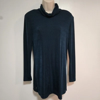 Túnica vintage Coldwater Creek talla S verde profundo tejido elástico cuello alto longitud Foto 1 de 4