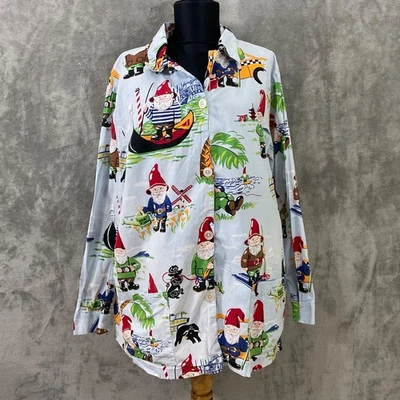 Camisa de dormir Nick & Nora Traveling Gnome tamanho XL apenas superior flanela bolsos para jardim - Imagem 1 de 4