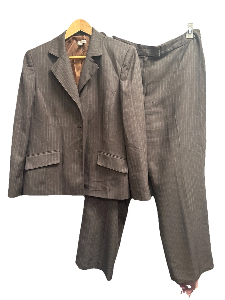 Traje Pantalón Mujer Kim Rogers Talla 14 Marrón Pin Rayas Foto 1 de 4