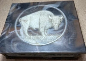 Genuine Incolay Stone Buffalo Jewelry Box - Picture 1 of 8