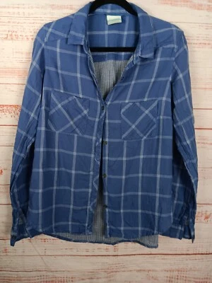Рубашка женская Columbia средний размер синяя клетчатая с длинным рукавом v-образным вырезом   - Изображение 1 из 4