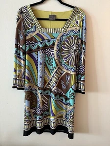 Women’s Muse Shift Dress Multicolor Size 10 Abstract 3/4 Sleeve Stretchy Lined - Picture 1 of 10