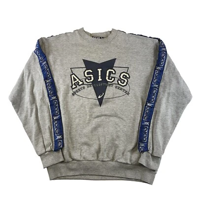 Asics Vintage 90s Grey Sweatshirt Centre Spell out Logo L - Imagen 1 de 4