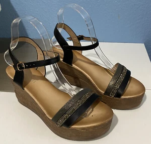 Sandalias de cuña informales de punta abierta para mujer ""EDITH-03"" negras, talla 7,5 - Imagen 1 de 12