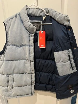 Levi's Men's Western Super Puffer Vest Blue Reversible Size 2XL A56340000 - Image 1 of 4