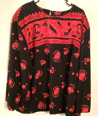 Liz and Me Womens Pullover Top Blouse Tunic 26W/46 Red Floral Long Sleeve - Изображение 1 из 4