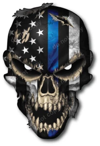 Thin Blue Line Stripe Police Cop 3M Skull Decal Sticker Car Truck Window Vehicle - Picture 1 of 4