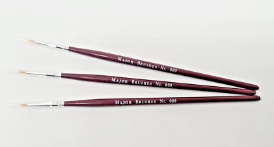 MAJOR BRUSHES Pack of 3 Size 000 Extra Fine Synthetic Sable Paint Brushes Detail Craft Model