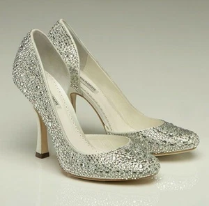 Benjamin Adams GAGA Ivory Leather Swarovski Crystal Bridal Shoes Size 40 US 9 - Picture 1 of 9