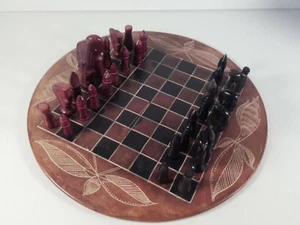 Vintage Mini Schach Set kompakt 9 Zoll handgeschnitzt schwarz lila poliert - Bild 1 von 12