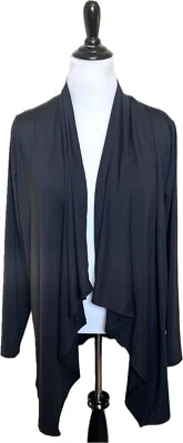 Lands End Swim Coverup Top Sz Large Petite Black Solid Waterfall Open Front NEW - Image 1 of 4