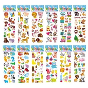 12 Sheets/Pack Kids Stickers 3D Puffy Bulk Cartoon Zoo Animal Scrap Book Sticker - Picture 1 of 6