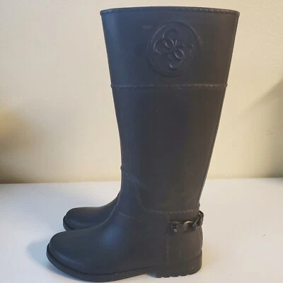Botas de Lluvia Guess GW Cougar Negro Logo Cadena Talla 7 Estilo Bota de Montar Foto 1 de 4